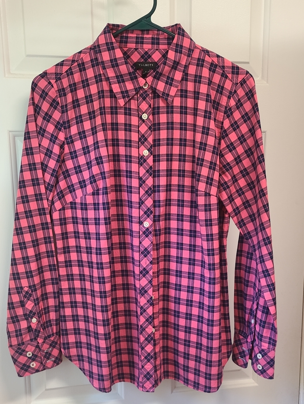 Talbots Pink and Navy Plaid Button-Down Shirt